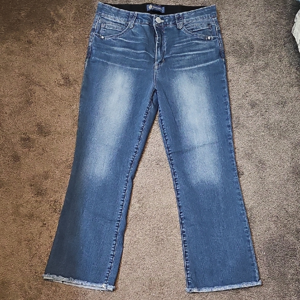 Democracy Blue Raw Hem Cropped Flared Jeans